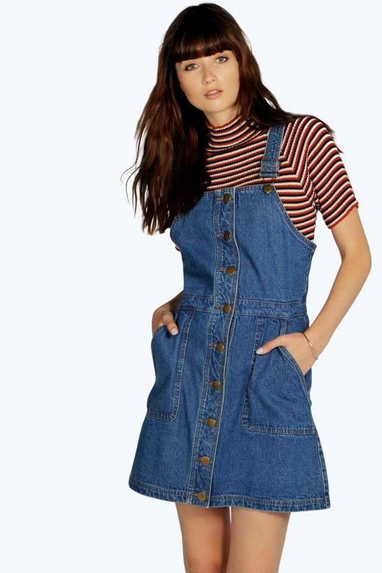 Teresa Buttoned Pocket Denim Pinafore Dress